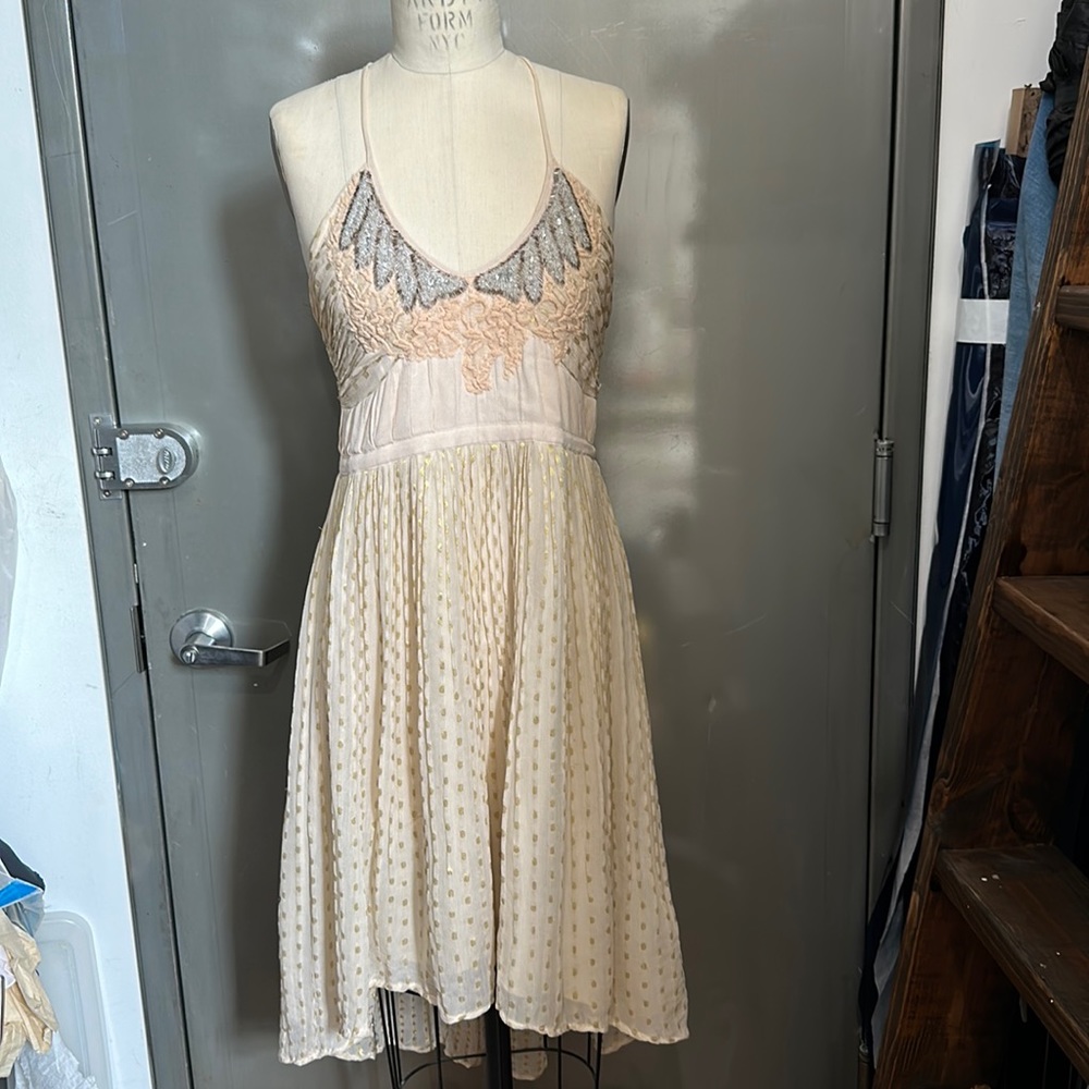 Cream beaded pleated high end gown